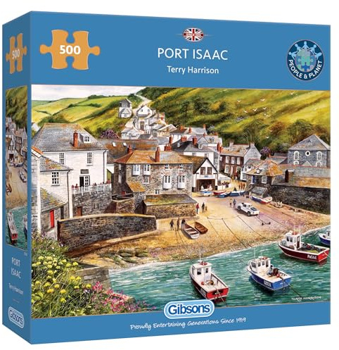 Gibsons Port Isaac 500 Piece Jigsaw Puzzle – Coastal Cornwall Harbour Scene by Terry Harrison – Traditional British Landscape Puzzle for Adults – Premium Recycled Board – Sustainable Gift Made in UK