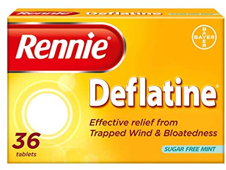 Rennie Deflatine Trapped Wind & Bloatedness Relief Tablets Sugar-Free Mint - 36 Tablets **2 PACK DEAL**