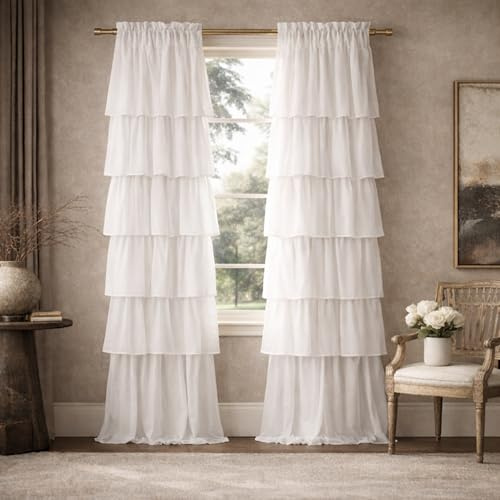 Dainty Home Pleated Layer Curtains for Living Room and Bedroom White 84 x 40 Set of 2 Rod Pocket Header Curtains Long Curtain Panel Window Curtains