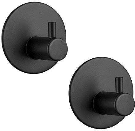 Toumett Adhesive Hook Self-Adhesive Black Wall-Mounted Hook Key Cover Towel Super Heavy Duty Stainless Steel Hook 2 Pack