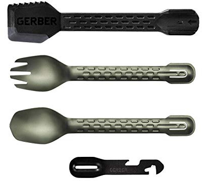 Gerber Gear ComplEAT Camping Utensils Set for Outdoor Cooking, Camping Cutlery with Fork, Spoon, Tongs, Spatula and Multi-Functional Tool, Flat Sage