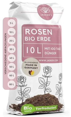 Bio Rosenerde 10 L - Blumenerde für Rosen aus 40% weniger Torf - Pflanzerde Rosen - Rosenerde für Kübel mit Dünger - Erde für Pflanzen - Rosen Anzucht Erde - Erde für Rosen - Rosen Erde