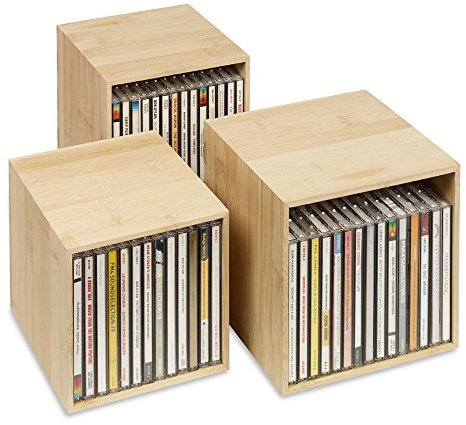 cubix CD-Box bambus, CD-Aufbewahrungs-Boxen aus Holz. Set mit 3 Boxen. Zur Aufbewahrung von bis zu 40 CDs.