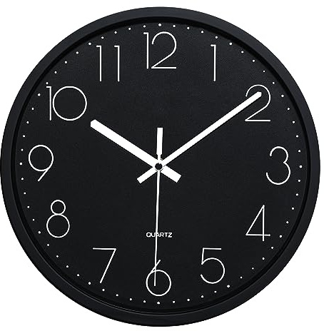 Plumeet Reloj de Pared Silencioso, Reloj de Cuarzo sin Tic-TAC con Batería de 30cm, Diseño Moderno Apto para Decorar Hogar Oficina Escuela, Negro