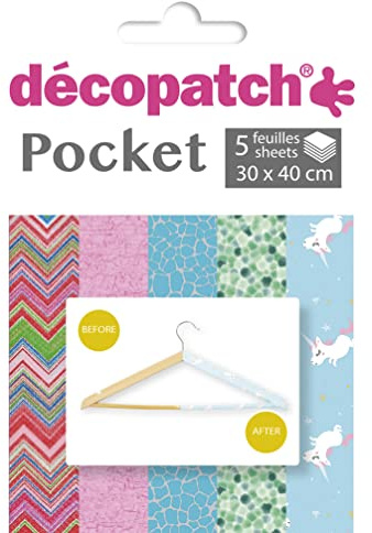 Décopatch - Ref DP030C - Pocket Papers - Vibrant Patterns - Contains 5 Complementary Sheets of Décopatch Paper, Each Sheet is 30 x 40cm, Small 13 x 9.5cm Pack Size
