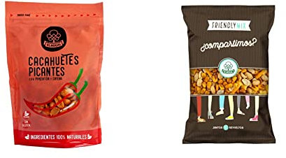 EL NOGAL Frutos Secos Cacahuete Repelado Picante (Con Pimenton y Cayena) Doypack, 125 G & El Nogal Frutos Secos Cóctel de Frutos Secos Sabor Tex-Mex Bolsa, 125 G. SIN GLUTEN. APTO PARA CELÍACOS.