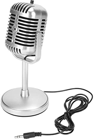 Micrófono de Estilo Retro Clásico, Micrófono Vocal Dinámico Vintage con Sonido Claro, ángulo Ajustable, Micrófono de Condensador con Cable Plug and Play para Karaoke, Escenario,