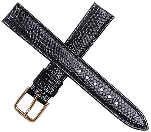 Dcasmo group Cinturino per Orologio in Vera Pelle con Grana Lucertola Nera da Uomo New Old Stock 1970 - Bracciale Vintage Originale - Strap Tradizionale dell'Orologeria Antica (16 MM)