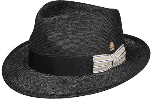 Mayser Pablito Sisal Strohhut Zechbauer Sonnenhut Sommerhut Bogarthut Fedora Herren - Made in The EU mit Ripsband Sommer Frühling-Sommer - 58 cm schwarz