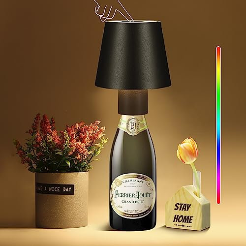 DEECOZY Kabellose LED Flaschenleuchte, Aufladbar Tischlampe mit 5200 mAh Akku 3000K + RGB Dimmbare Tragbare Touch Tischleuchte IP54 Wasserdicht LED Flaschenlampe für Innen Außen Restaurant Bar