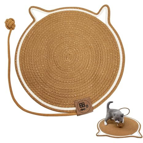 Tapis Griffoir Chat Grattoir Gratoir - Planche à Gratter pour Cat avec Boule Graffer Griffer en Forme d'oreille de Chats Coussins Griffes Chaton,Protection Contre Les Griffe Accessoires DiamèTre 43cm