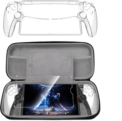 Natbok Premium Carring Case for Sony PlayStation Portal,Travel Storage Case for PS5 Handheld Game Consoles, Shockproof,Anti-Collision Black Handbag + PlayStation Portal Clear Case + Screen Protector