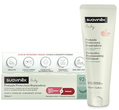 Suavinex, Pomada Protectora Reparadora, Crema Pañal Bebé, Dermatitis del Pañal, Repara y Previene Irritaciones, Apta Pieles Sensibles y Atópicas, 92% Ingredientes Origen Natural, 100 ml