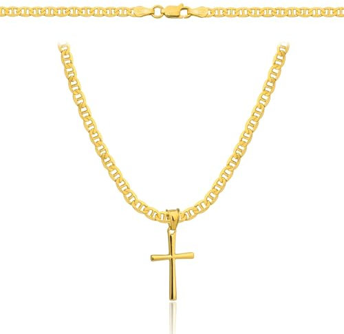 Amor Luxury Goldkette Herren 585, Kette Herren 925/585 - Königskette - Kreuz Kette 55 cm - Goldkette Kreuzkette, Herren Schmuck, Herren Geschenke - Halskette gold…