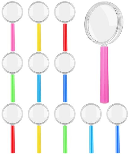 Aodaer 12 Pack Plastic Magnifying Glasses 6 Color Hand Held Magnifying Glasses Colorful Reading Magnifiers for Party Favors School Students