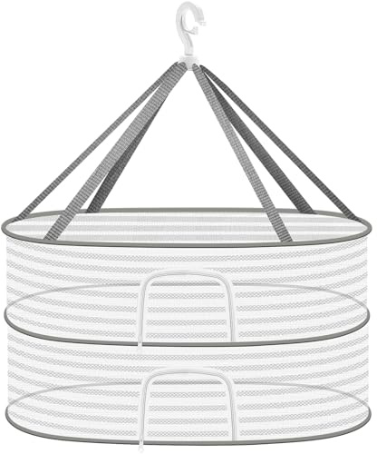 Coopache Colgar Red de Secado de Hierbas Ropa Plantas Marihuana Alimentos Pequeña Pescado Malla con Gancho en Forma de S y Bolsa de Almacenamiento (Blanco-2 Capas)