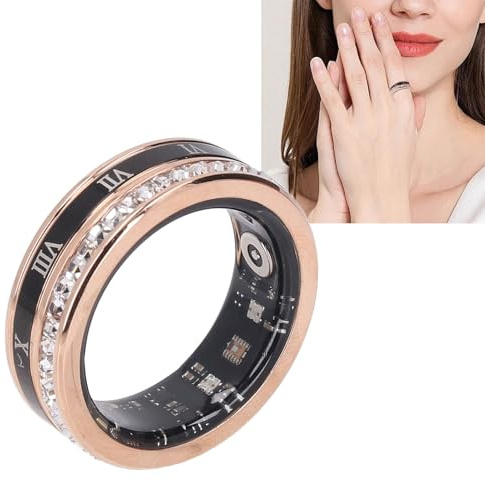 Annadue Bagues Intelligentes pour Femmes et Hommes, Bague de Suivi d'activité Rotative avec Chiffres Romains, Bagues de santé en Acier Ti Décorées de Diamants pour Alliance (Or) (10)