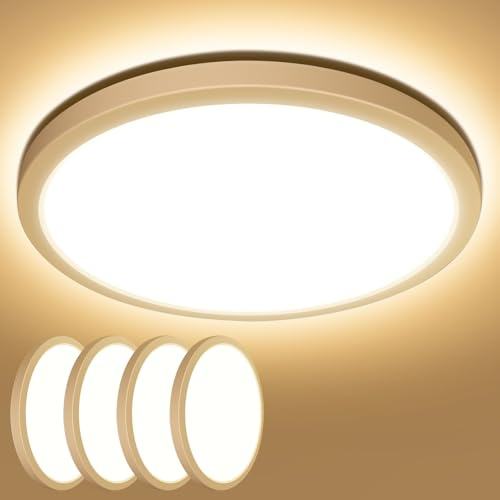 Lepro Lámpara LED Techo Cocina, Blanco Cálido 3000k, 18W 1800LM Pláfon LED Techo, IP44 Impermeable, Ultrafino 2,6cm, Redonda, Luz Empotrada para Baño, Cocina, Dormitorio, Pasillo, Ø22cm, 4 Packs