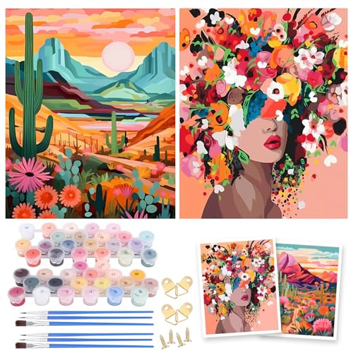 Cexovo Pintar por Numeros Adultos 2 Piezas DIY Pintura por Números con Pinceles y Pigmento Kit de Pintura al óleo de Lienzo Creativo Manualidades Kit 40 x 50cm Sin Marco