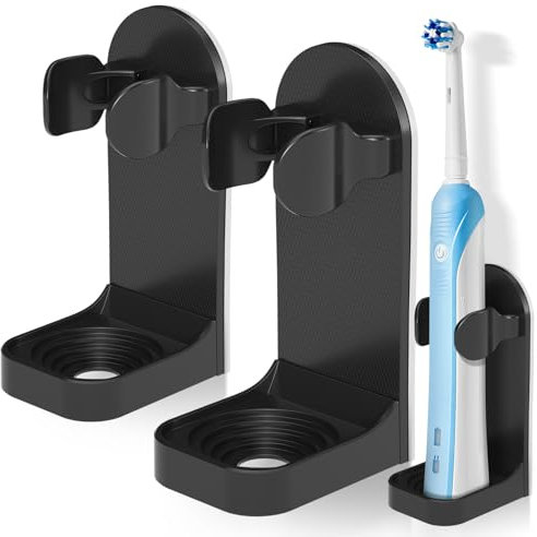 HOMMAND Supporto per Spazzolino da Denti Elettrico, Portaspazzolini da Bagno, Porta Spazzolino Elettrico, Porta Spazzolino da Muro, set di 2, adesivo solido, organizer regolabile per bagno, Nero