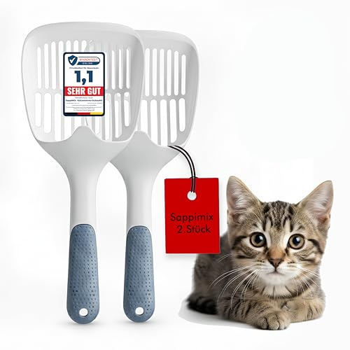 SappiMix Premium Katzenstreu-Schaufel - Ergonomisch, Robust für Effiziente Katzentoiletten-Reinigung - Perfekte Hygiene (2er Set)