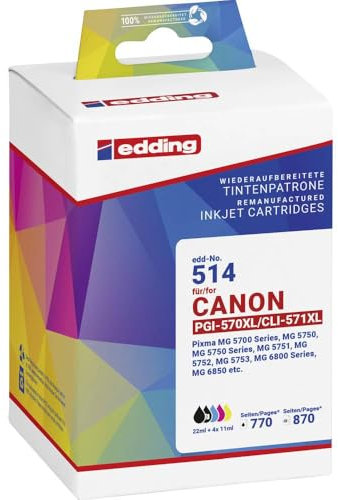 edding Druckerpatrone ersetzt Canon PGI-570XL+CLI-571XL Kompatibel Kombi-Pack Schwarz, Cyan, Magenta, Gelb EDD-514 18-5