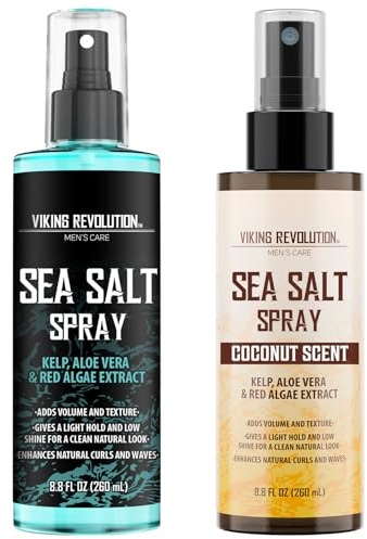 Viking Revolution Sea Salt Spray for Hair Men - Hair Texturizing Spray with Kelp, Aloe Vera and Red Algae Extract to Add Volume and Texture - Ocean Breeze and Coconut Scent, 8.8oz each