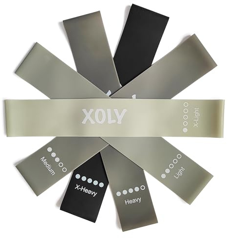 Resistance Bands By XOLY (Set of 5) Skin-Friendly Resistance Fitness Exercise Loop Bands with 5 Levels-Carrying Bag Included-Ideal for Home, Gym, Yoga, Training (Gray)
