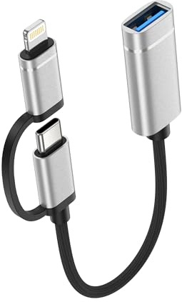 2-in-1 USB C/Lightning to USB 3.0 Adapter, USB to USB C OTG Adapter Cable, 5Gbps High-Speed Data Transfer Lightning OTG Adapter Compatible with iPhone 17/16/15/14/13/12/11 Pro, Galaxy S26/S25/S24/S23