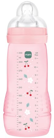 MAM Biberón, a partir de 6 Meses, 330ml, con Tetina X Especial Líquidos Espesos de Silicona de Fácil Aceptación, Fácil de Sostener, Fácil de Limpiar, MAM Easy Active, Rosa, Pack de 1ud