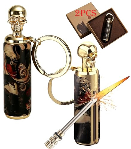 2 Pack Permanent Match lighters for Camping ， Reusable Match ，Forever Flint Fire Starter for Outdoor Survival, for Men(E)