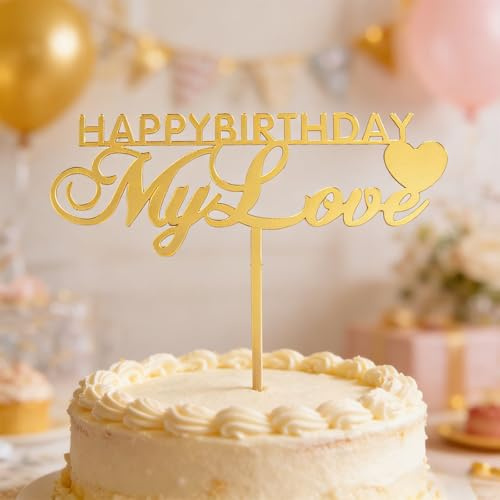 Happy Birthday Cake Topper Gold - Shiny Acrylic Cake Decorations with Stable Base - Reusable Party Decor for Cakes, Cupcakes, Ice Cream