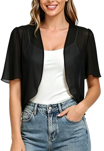 Neteson Bolero Manga Corta Mujer Chaqueta Verano Chiffon Cardigan Fiesta | Toreras Gasa Elegante Transparente Ligero para Boda Vestido Casual