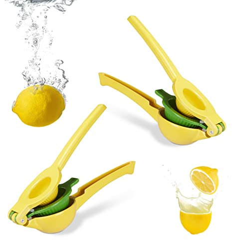 Relaxdays 2X Spremiagrumi Manuale, Spremifrutta Resistente 2in1, Limoni e Limette, Bar, HxLxP: 5,5 x 7,5 x 22 cm, Giallo
