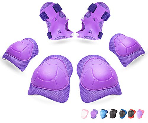 Genouillère pour enfants/jeunes, coudières et poignets, ensemble d'équipement de protection pour patins à roulettes, vélo, skateboard, skates, scooter, équitation, sports de plein air. M violet