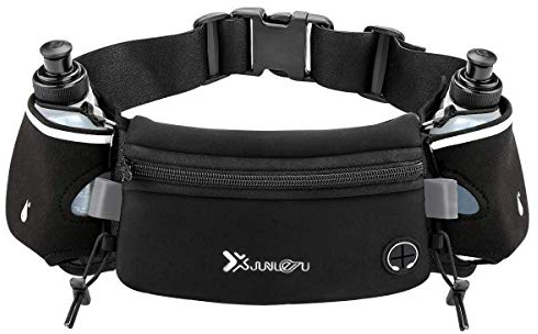 Number-one Running Belt with Water Bottles(2 x 175ML), Hydration Belt Waterproof Waist Pack Bag Fits iPhones Adjustable Sports Waist Pouch for Marathon Running Hiking Cycling, Black, M