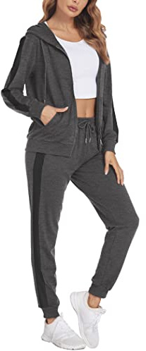 Parabler Tuta da Jogging da Donna Abbigliamento Sportivo Due Pezzi Giacca Atletica Casual da donna con Cappuccio e Pantaloni Atletici Grigio M