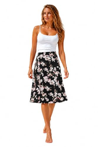 Van Der Rich ® - Jupe Fleurie avec Taille elastiquée - Femme (Noir Fleur 3 Rose, L-XL)