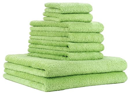 PANA® Frottier Handtuch-Set 'Cleo' (8-TLG.) • 2 Gästetücher 30x50 cm + 4 Handtücher 50x70 cm + 2 Duschtücher 70x140 cm • Weiche Frottee Handtücher aus Baumwolle • Farbe: Grün