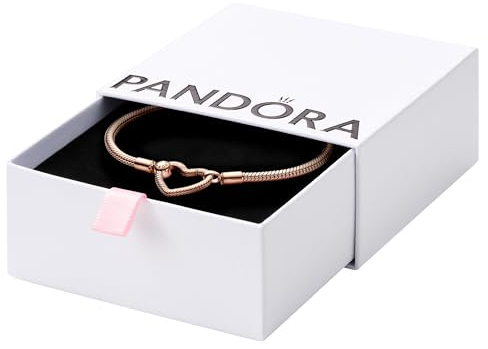 Pandora Moments Snake chain 14k rose gold-plated bracelet with heart clasp, 18