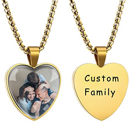 MeMeDIY Collana con Ciondolo con Foto Personalizzata Collana Commemorativa con Testo Personalizzato con Foto Regalo Personalizzato per Donna Uomo (Oro & Foto+Testo)