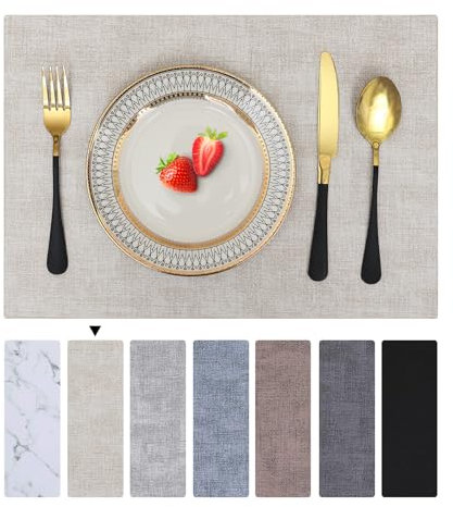 Homaxy Tischsets Abwaschbar 6er Set, Wasserdicht Tischset, Platzsets Abwischbar Doppelseitigen, Platzset Leder, rutschfest Platzdeckchen, Schön Tischuntersetzer, Beige