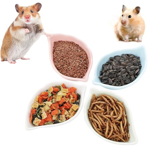 4 Pack Hamster Ceramic Food Bowl, Small Animals Chew-Resistant Food and Water Dish for Hamster Gerbil Hedgehog Rat Rodent (Colors May Vary)