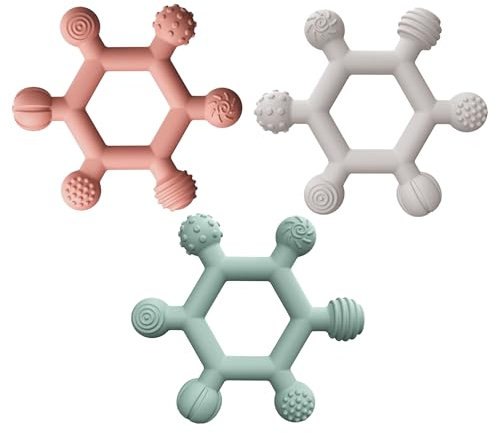 PandaEar 3er-Set Baby Beißspielzeug Beißring Beissring, Silikon Baby Spielzeug für 0 3 4 6 monate, Baby Greifling Greifringe Zahnungshilfe Zahnen Baby Hilfe, BPA-frei Silikon