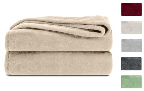 Komfortec Kuscheldecke Flauschig, Wohndecke, Fleecedecke, Oeko-TEX Zertifiziert, Superweich, 150x200 cm, 260 g/m², Beige