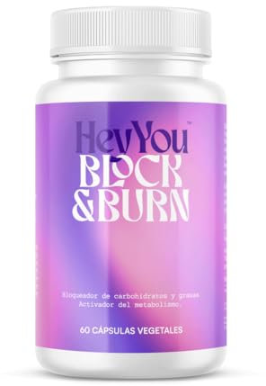 Hey You Block & Burn Suplemento bloqueador de carbohidratos, azúcares y grasas. Activador del metabolismo. Faseolamina, Chitosán, Fucoxantina, Coleus Forskohli, L-carnitina y Gynostemma Pentaphyllum.