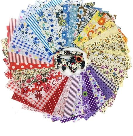 L0famy 50pcs Quilting Fabric 3.93'' x 3.93'' (10cm x 10cm) Fat Quarters Fabric Bundles, Patchwork Fabric Bundles Pre-Cut Squares Sheets for Patchwork Sewing Quilting Crafting(Random Colours)