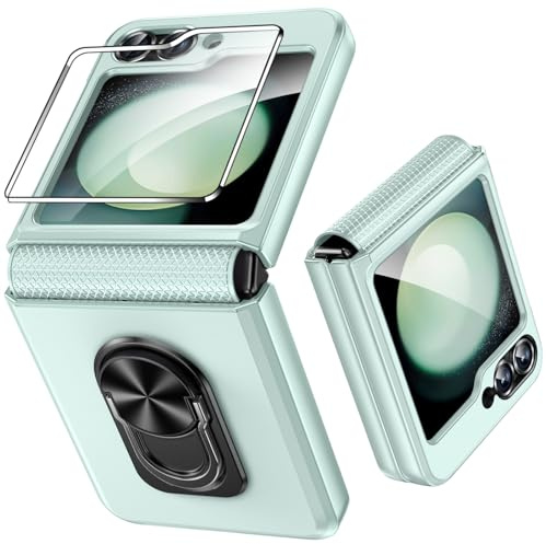 Fewdew Fodral för Samsung Galaxy Z Flip 7 FE/Z Flip 6 med bakre skärmskydd och gångjärn, 360° roterande ringfodral, stötsäkert fodral Galaxy Z Flip 7 FE/Z Flip 6, mynta