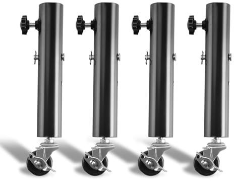 GAESHOW Lot de 4 Pied de Meuble Reglable, avec roulettes, Rallonges Pied de Table Pivotantes À 360 Degrés, Rehausseurs de Table Pliante avec 4 Loquets et 4 Goupilles de Verrouillage