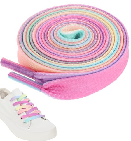 Bewudy 4 Paar Regenbogen Schnürsenkel, Elastische Schuhbänder mit Farbverlauf Bunte Schnürsenkel Mädchen Flache Schnürsenkel für Sneaker Laufschuhe Sporschuhe